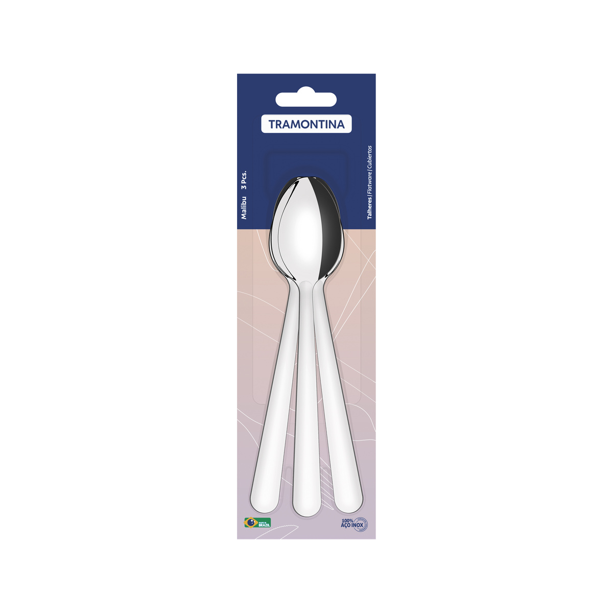 Conjunto de Colheres de Mesa Tramontina Malibu em Aço Inox 03 Peças