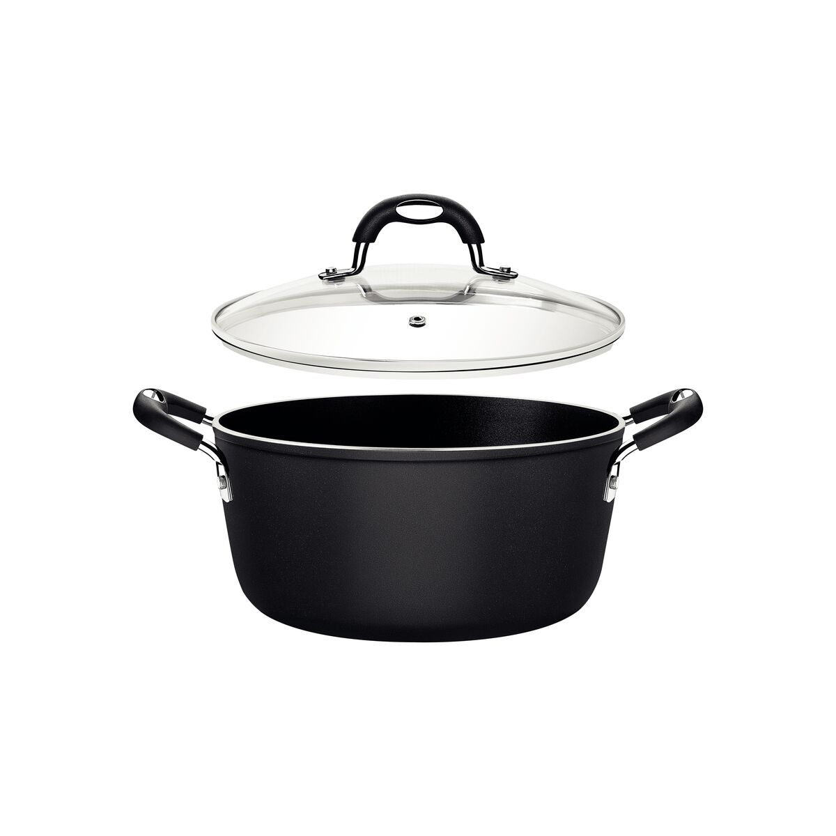 Caçarola Tramontina Mônaco Induction em Alumínio com Revestimento Interno e Externo Antiaderente Starflon Premium Preto com Tampa de Vidro 20 cm 2,6 L