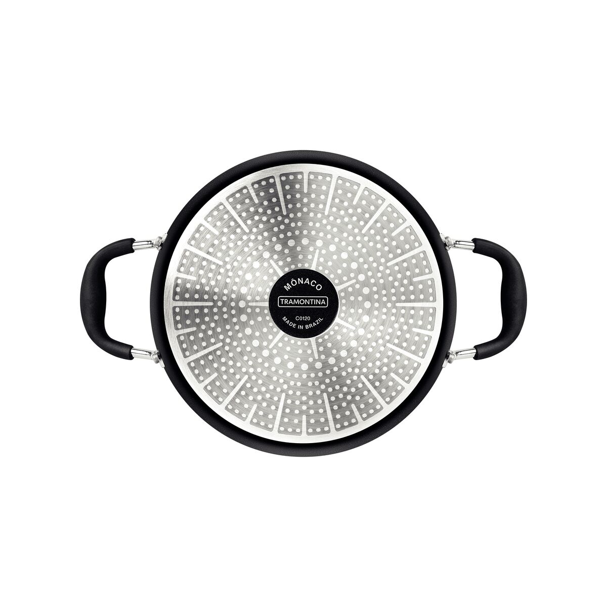 Caçarola Tramontina Mônaco Induction em Alumínio com Revestimento Interno e Externo Antiaderente Starflon Premium Preto com Tampa de Vidro 22 cm 3,5 L