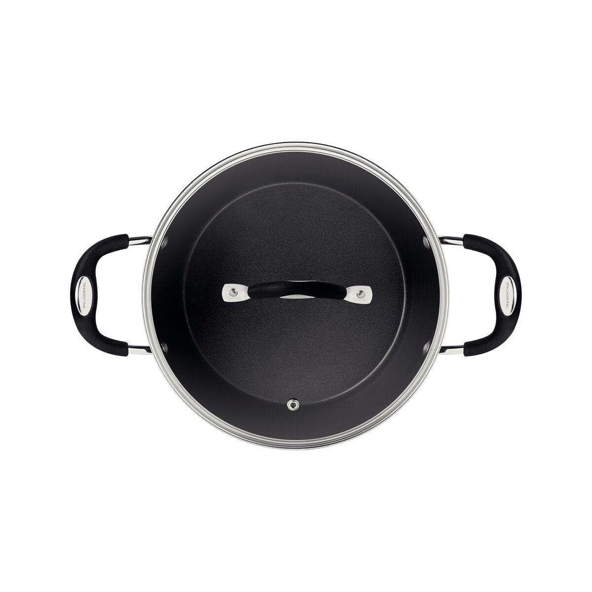 Caçarola Tramontina Mônaco Induction em Alumínio com Revestimento Interno e Externo Antiaderente Starflon Premium Preto com Tampa de Vidro 24 cm 4,5 L
