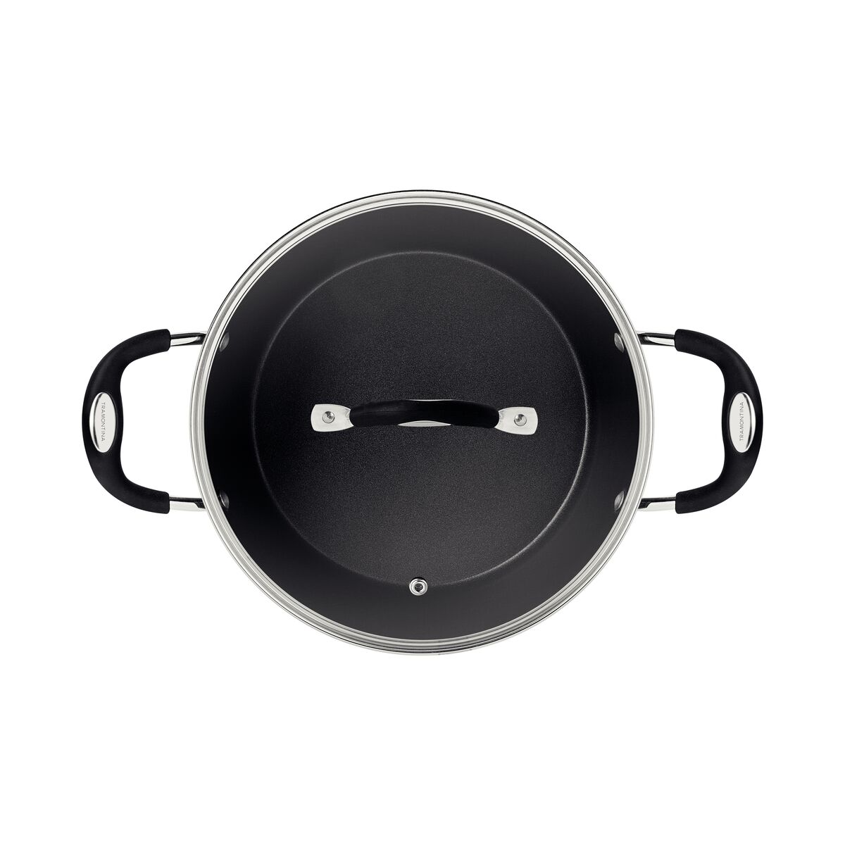 Caçarola Tramontina Mônaco Induction em Alumínio com Revestimento Interno e Externo Antiaderente Starflon Premium Preto com Tampa de Vidro 28 cm 6,4 L