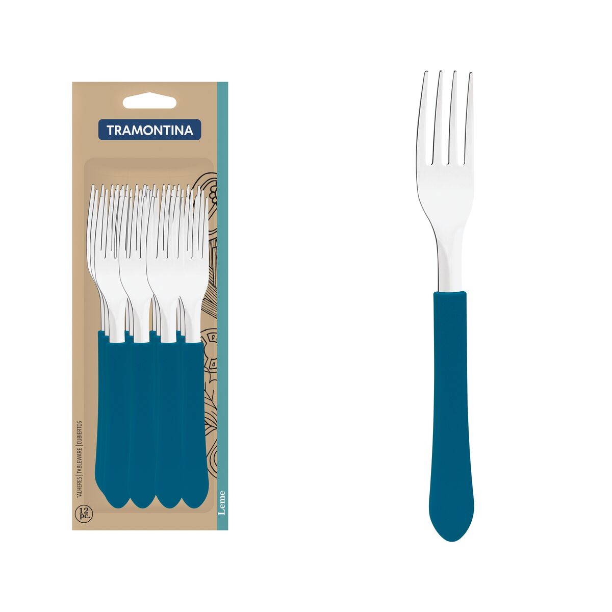 Conjunto de Garfos de Mesa Tramontina Leme com Lâminas em Aço Inox e Cabos de Polipropileno Azul Oceano 12 Peças