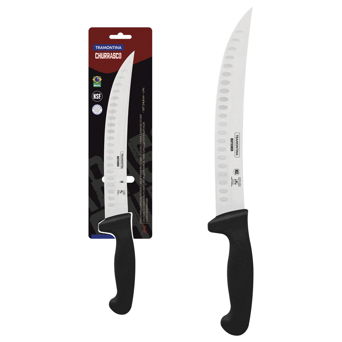 Faca para Carne Butcher com Lâmina em Aço Inox e Cabo em Polipropileno Preto 10"