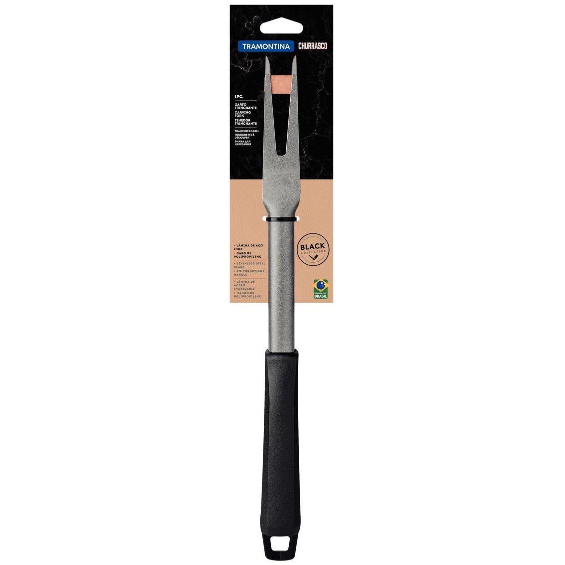 Garfo Trinchante Tramontina Churrasco Black com Lâmina em Aço Inox e Cabo de Polipropileno Preto