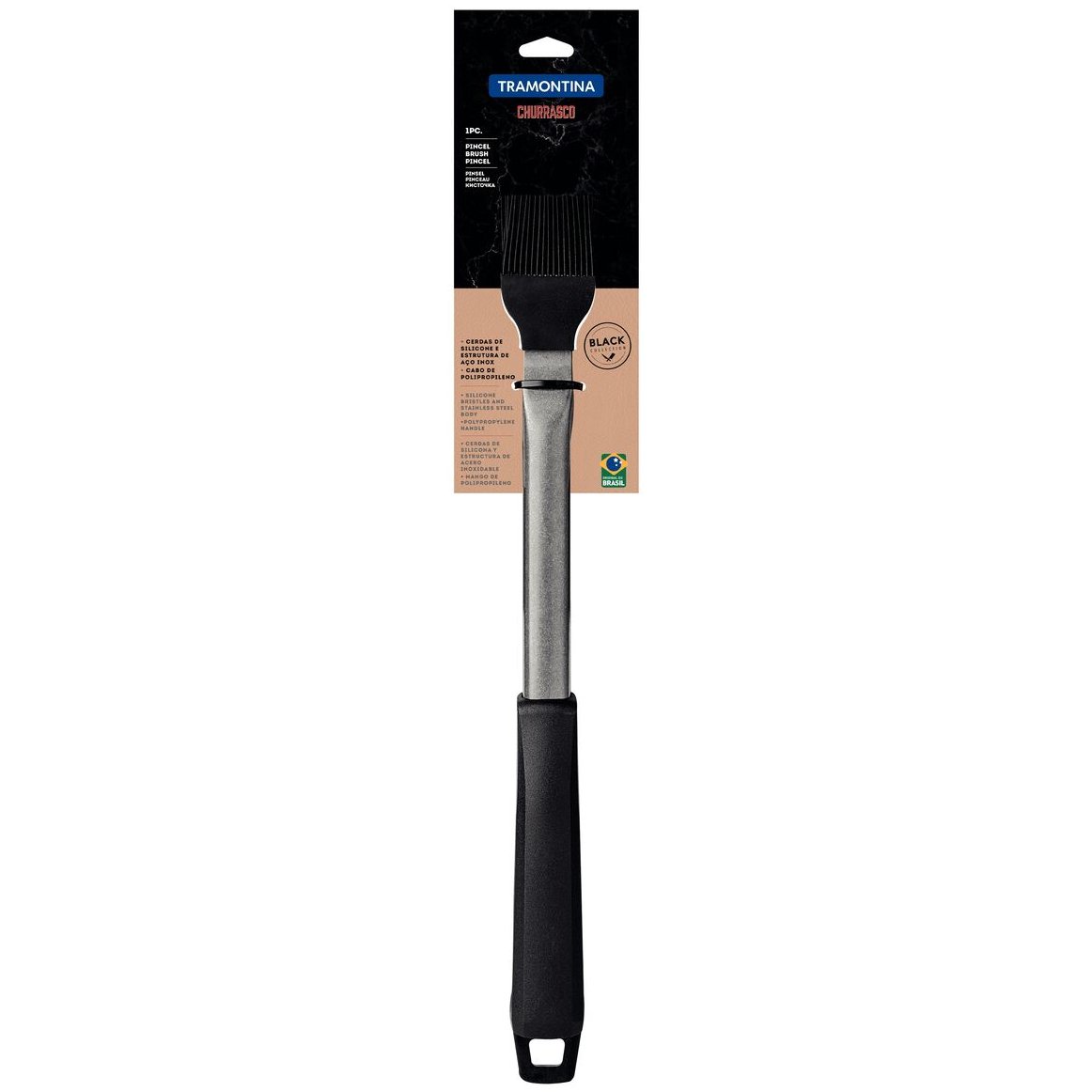 Pincel Tramontina Churrasco Black com Cerdas em Silicone Estrutura em Aço Inox e Cabo de Polipropileno Preto