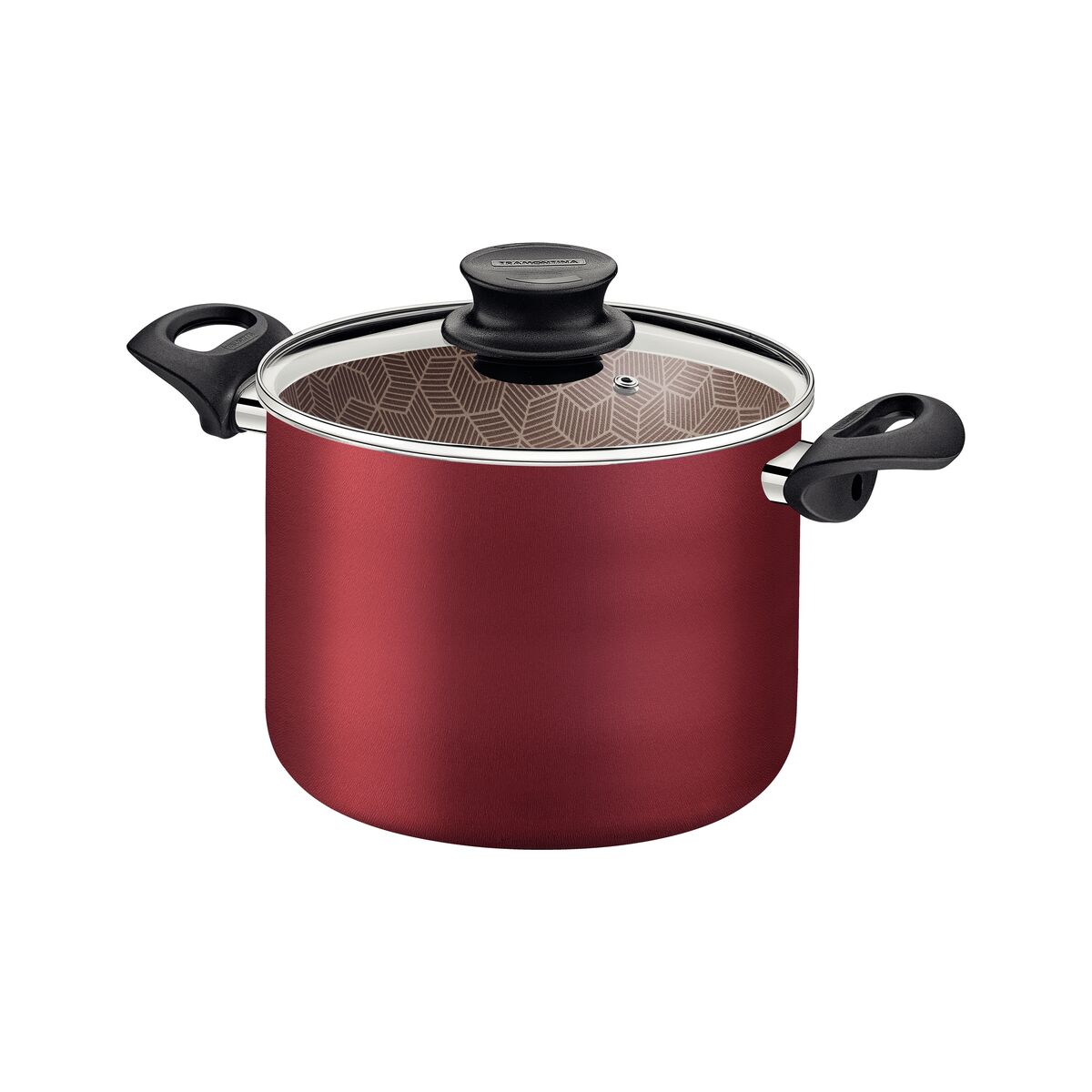 Caldeirão Tramontina Paris em Alumínio com Revestimento Interno e Externo em Antiaderente Starflon Max Vermelho com Tampa de Vidro 20 cm 4,2 L