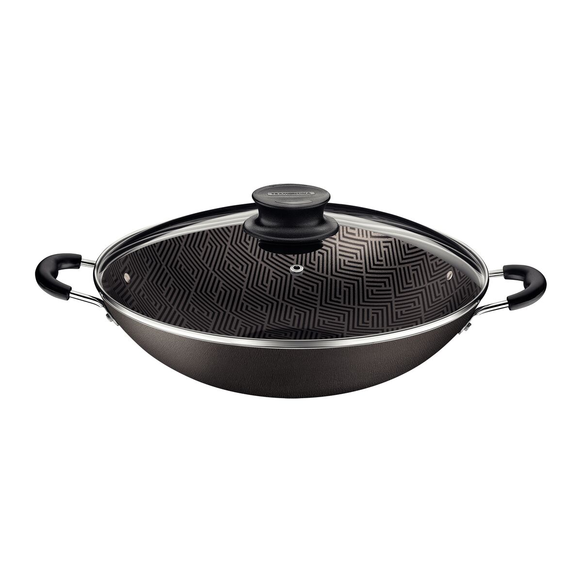 Wok Tramontina Paris em Alumínio com Revestimento Interno e Externo em Antiaderente Starflon Max Chumbo com Tampa de Vidro 32 cm 4,4 L