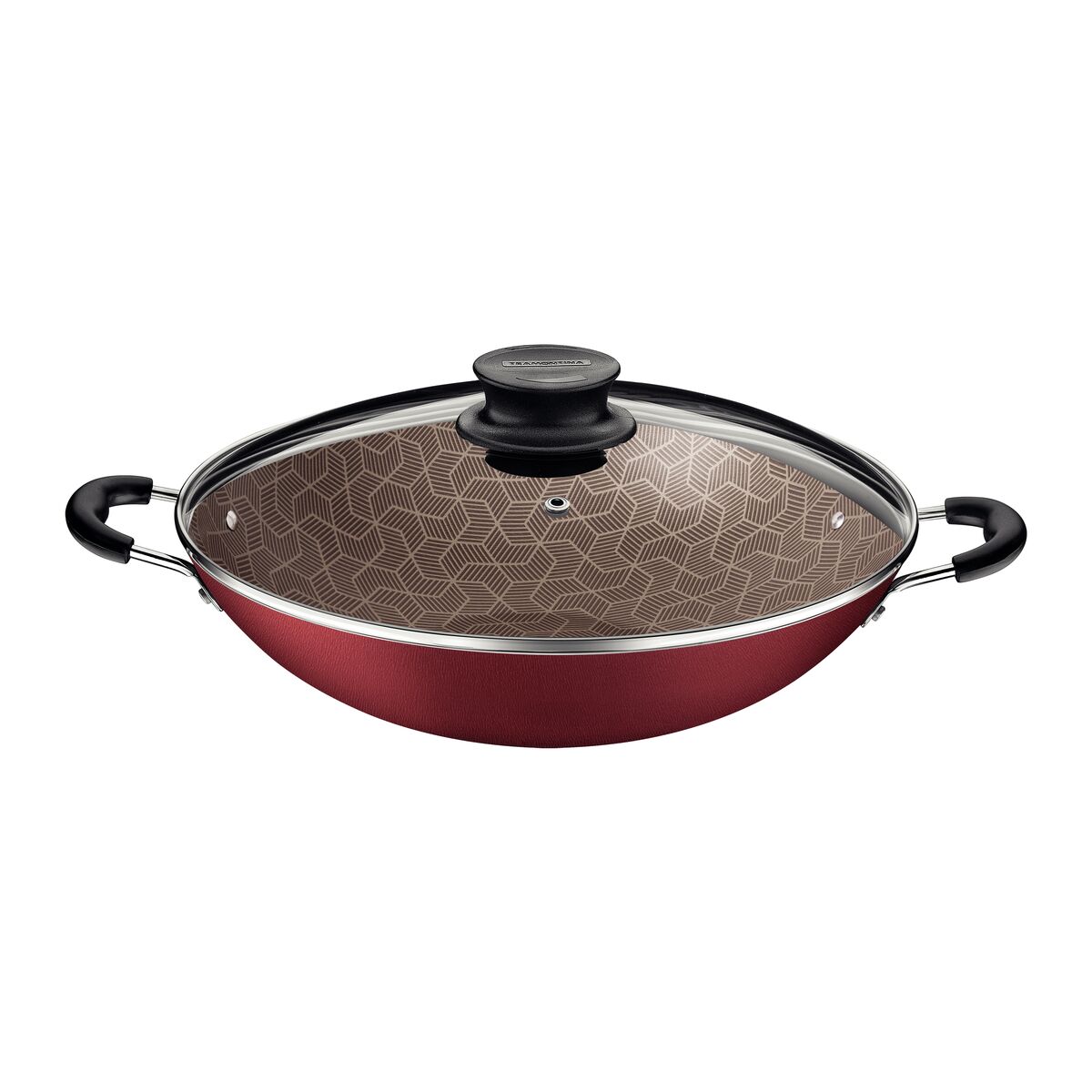 Wok Tramontina Paris em Alumínio com Revestimento Interno e Externo em Antiaderente Starflon Max Vermelho com Tampa de Vidro 32 cm 4,4 L