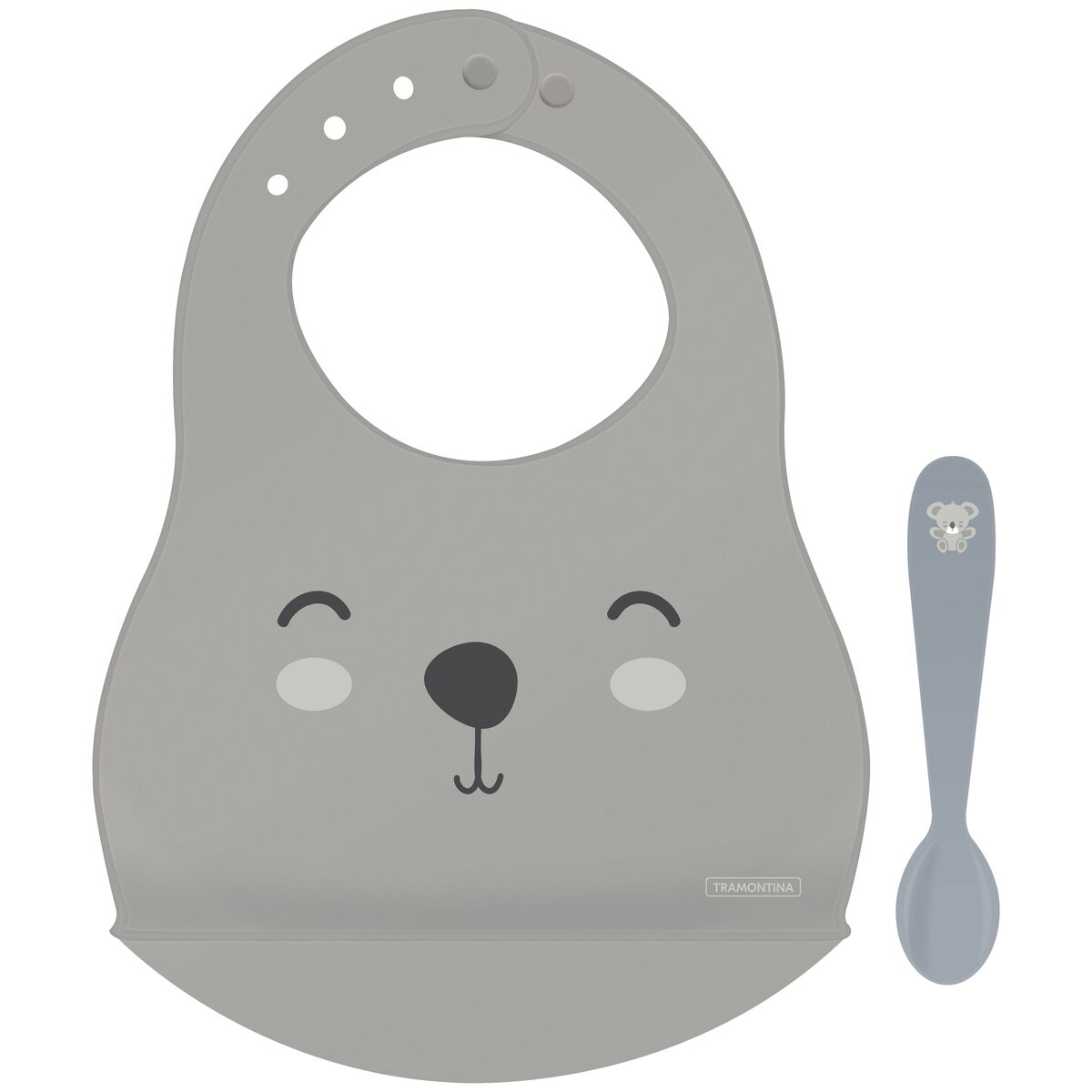 Kit Babador e Colher Infantil Tramontina Le Petit Cinza 02 Peças