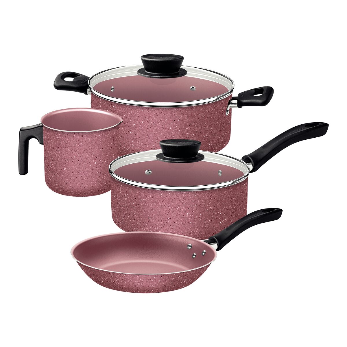 Jogo de Panelas Tramontina Linz em Aluminio com Revestimento Interno e Externo em Antiaderente Starflon Max Rosa 4 Peças