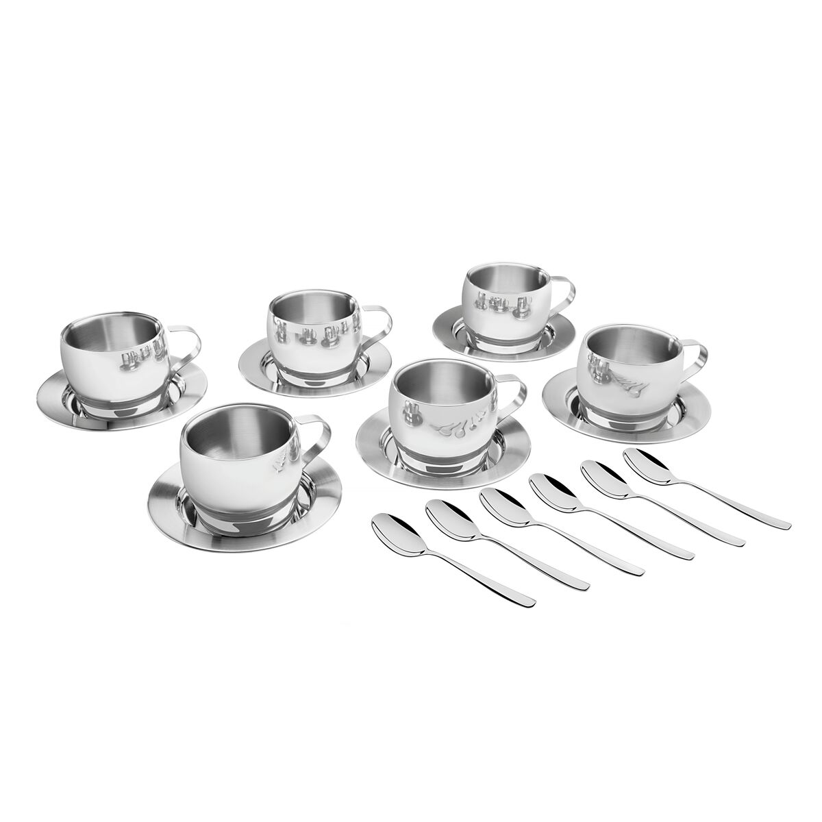 Kit para Chá e Capuccino Tramontina em Aço Inox Acabamento Brilho com Xícara Pires e Colher 18 Peças