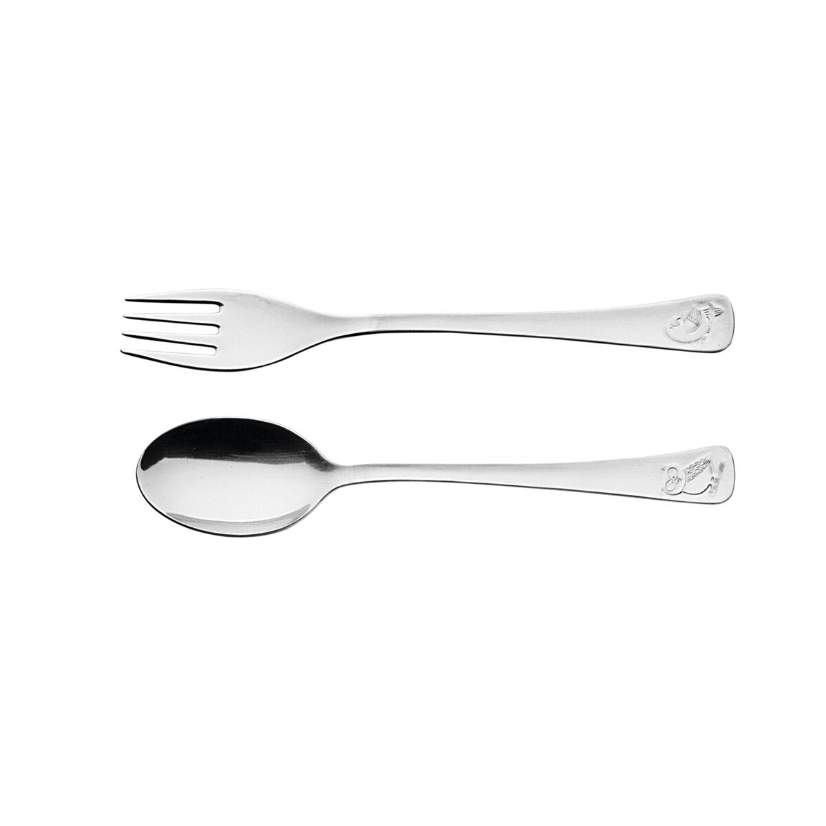 Jogo de Talheres Infantil Tramontina Baby Friends em Aço Inox Acabamento Brilho com Desenho em Alto Relevo 2 Peças