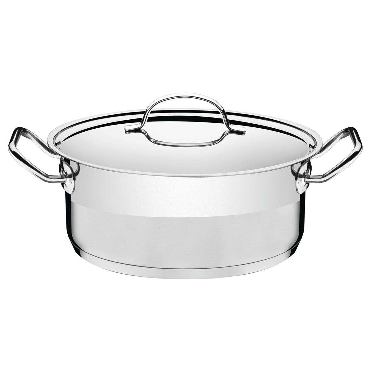 Caçarola Tramontina Professional Rasa em Aço Inox Fundo Triplo com Tampa Plana Detalhe Satinado 28 cm 7,1 L