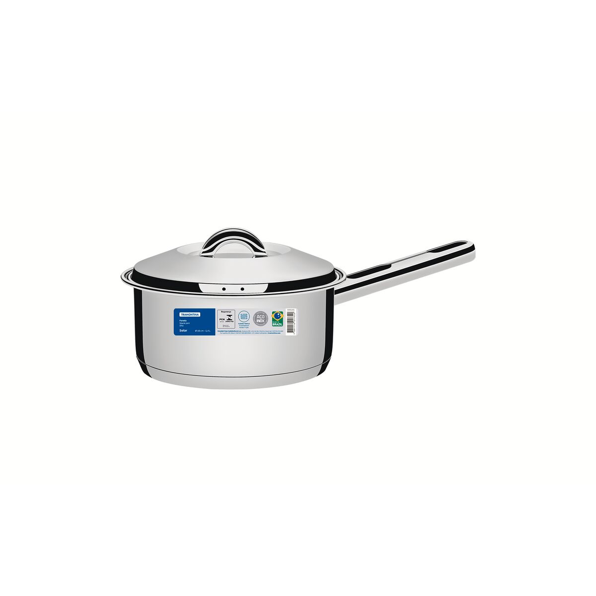 Panela Tramontina Solar em Aço Inox com Fundo Triplo 16 cm 1,4 L Sem Embalagem
