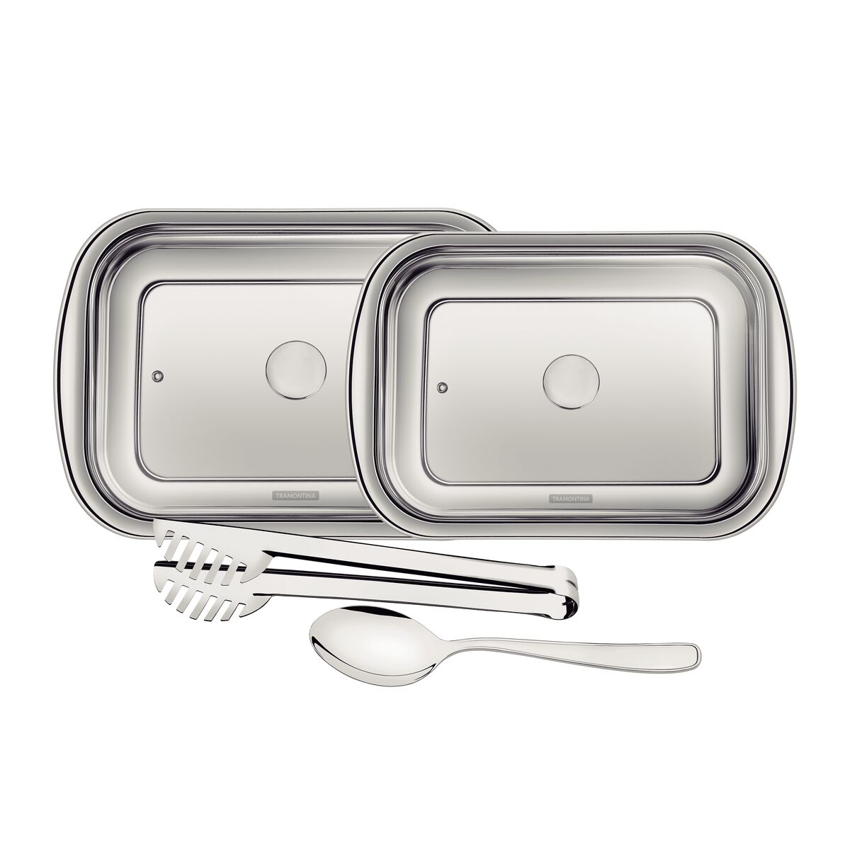 Kit para Assar e Servir Tramontina Cosmos em Aço Inox com Acabamento Fosco e Tampa de Vidro 4 Peças