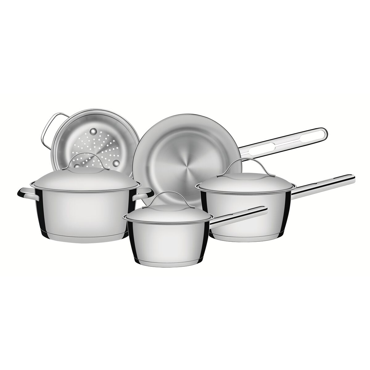 Jogo de Panelas Tramontina Allegra em Aço Inox com Fundo Triplo e Tampas de Inox 5 Peças