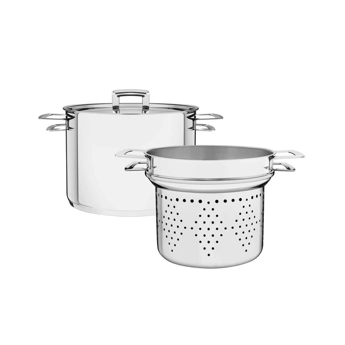 Jogo Cozi-Pasta Tramontina Brava em Aço Inox Fundo Triplo com Tampa Plana e Alças 2 Peças 20 cm