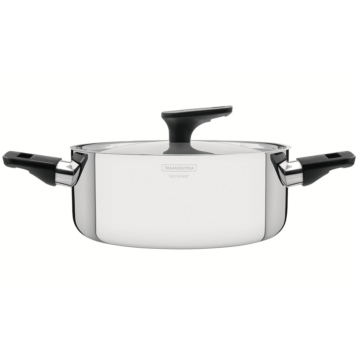 Caçarola Rasa Tramontina Grano Baquelite em Aço Inox com Corpo Triplo Tampa e Alças de Baquelite 24 cm 4,7 L