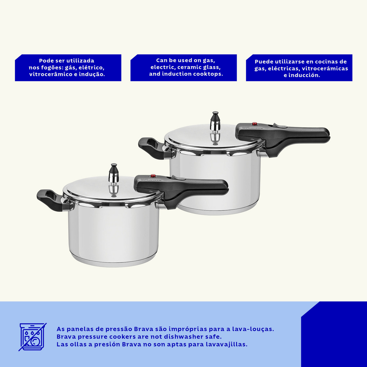 Panela de Pressão Tramontina Brava em Aço Inox com Fundo Triplo 22 cm 6 L