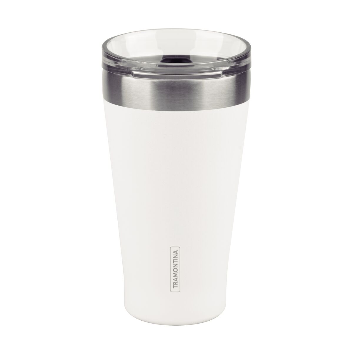 Copo Térmico Tramontina Exata em Aço Inox Branco com Tampa 550 ml