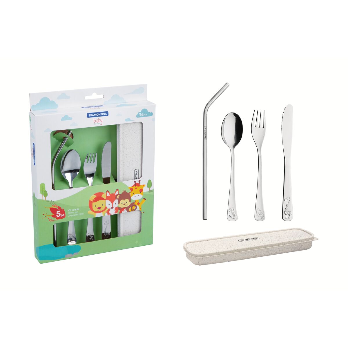 Conjunto de Talheres Infantis Tramontina em Aço Inox com Estojo 05 Peças