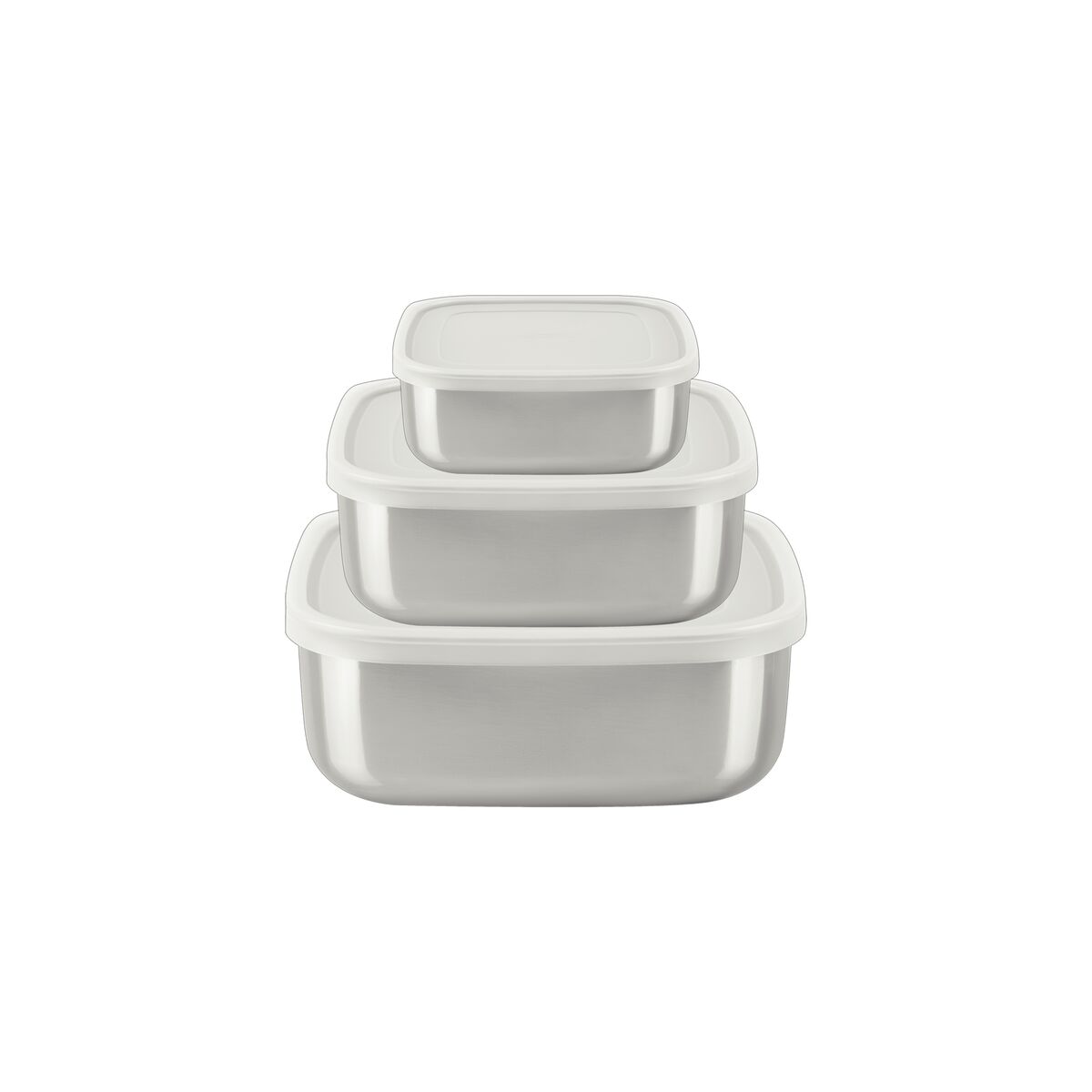 Jogo de Potes Tramontina Freezinox Quadrados em Aço Inox com Tampa Plástica 3 Peças