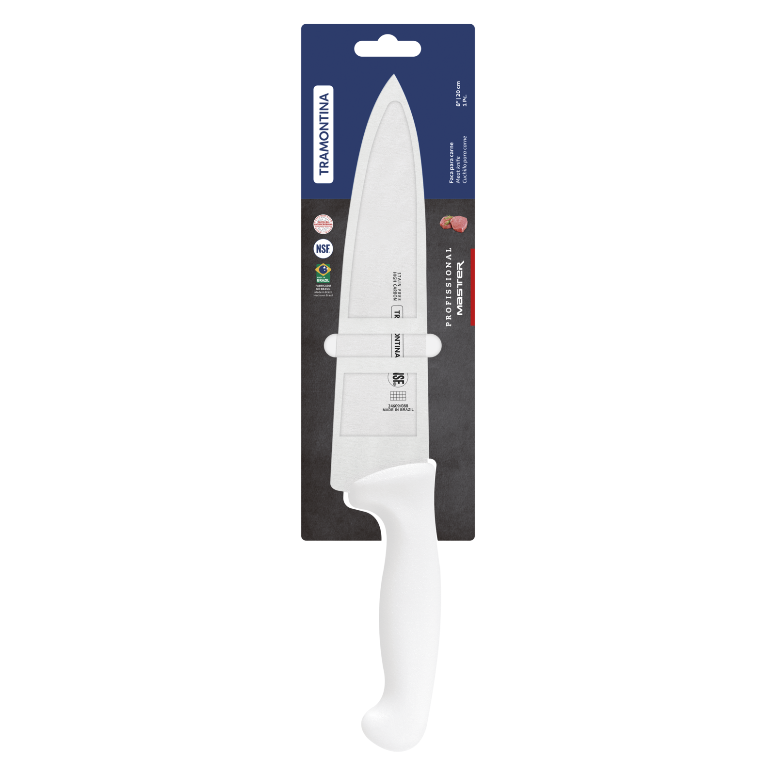 Faca para Carne 8" Tramontina Profissional Master com Lâmina em Aço Inox e Cabo em Polipropileno Branco